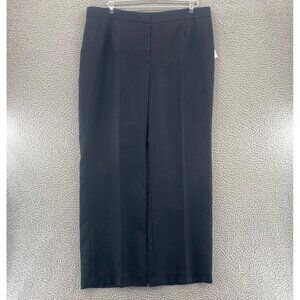 Le Suit Pants Womens 16 Petite Black Pinstripe Grand Wide Leg Office Career NWT